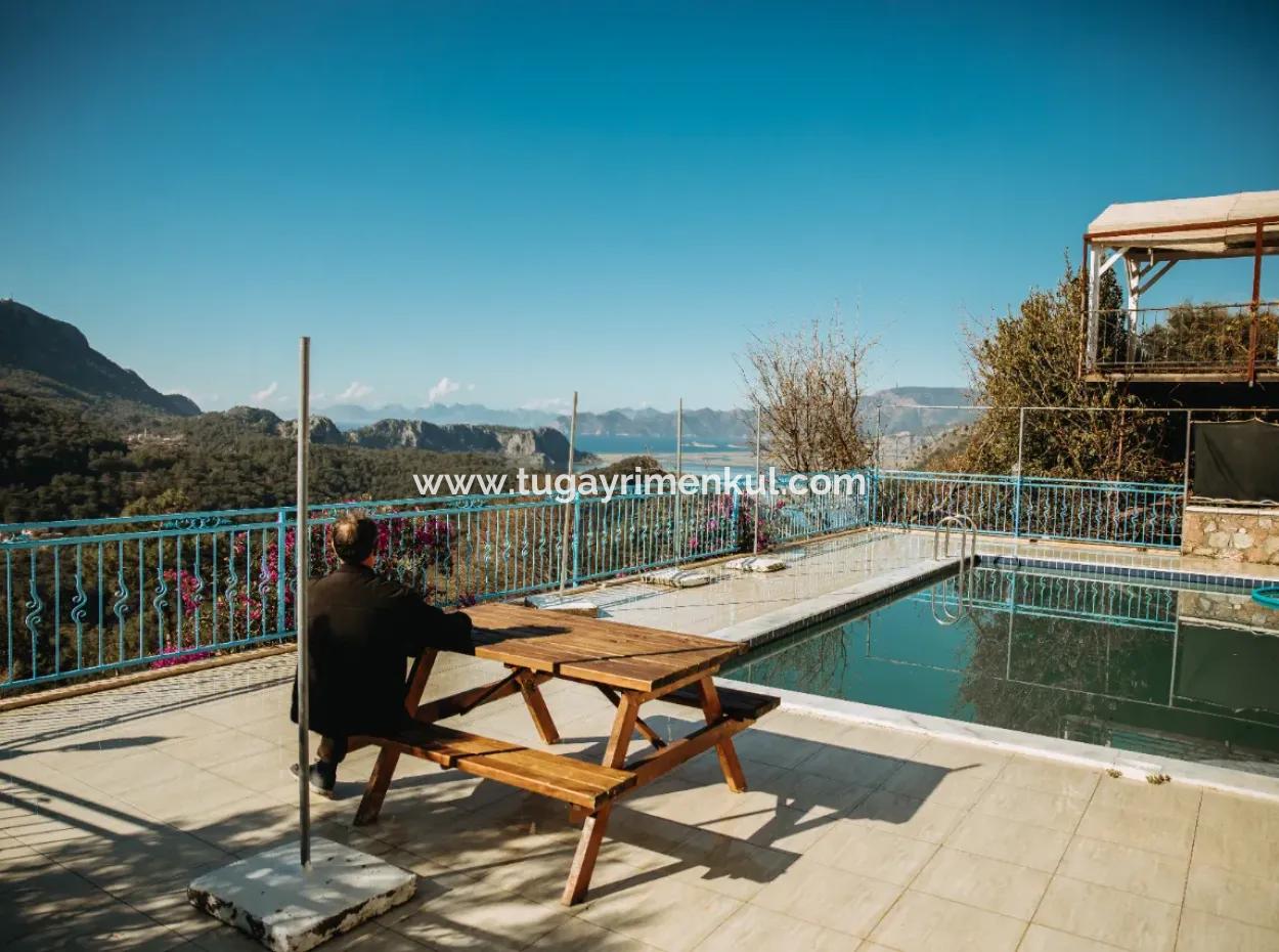 Villa Zum Verkauf In Gokbel, Dalyan, Muğla, Mit Vollem Blick Auf Den Strand Von Iztuzu Und Das Mittelmeer