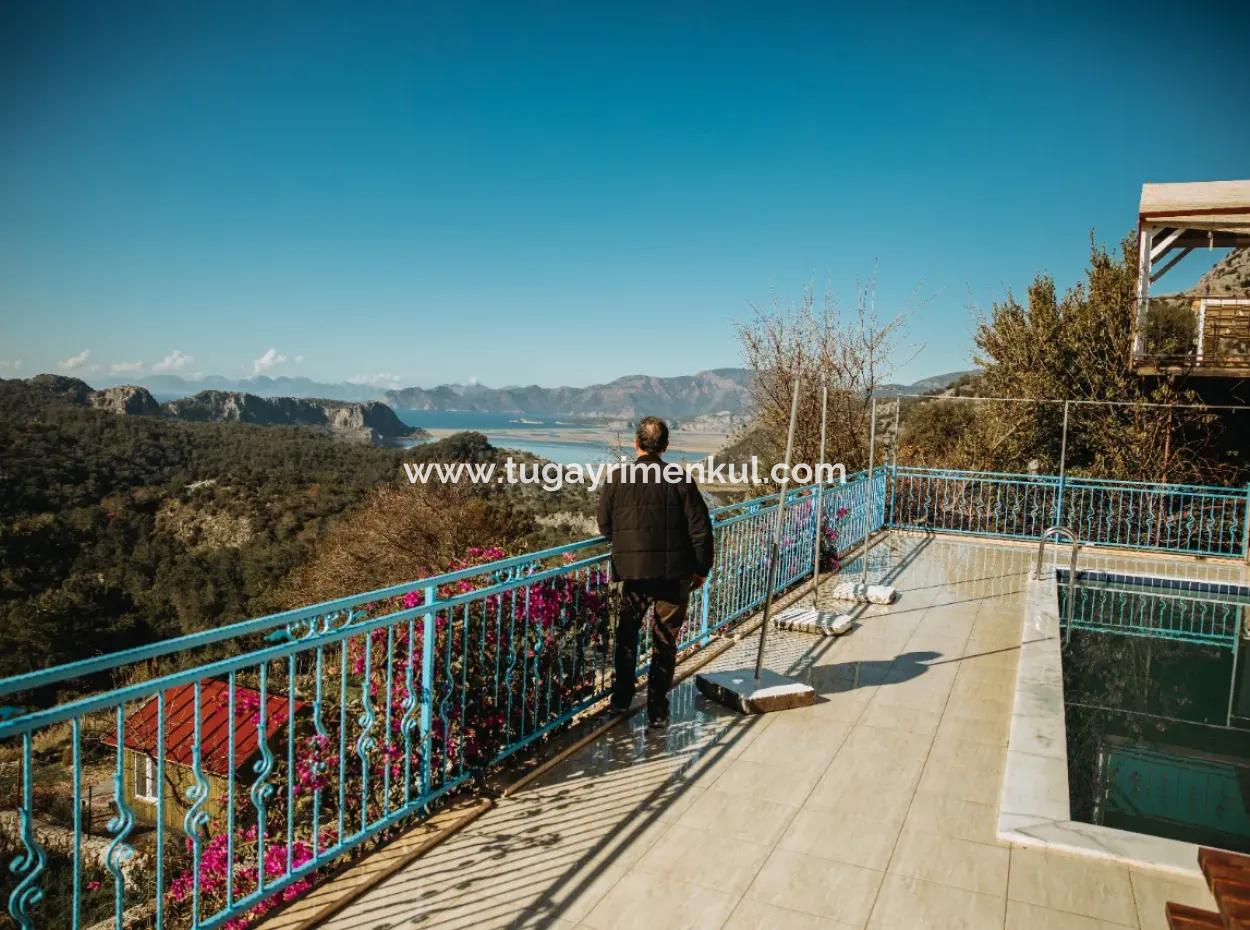 Muğla,Dalyan Gökbel'de, İztuzu Plajı Ve Akdeniz'e Full Manzaralı Satılık Villa